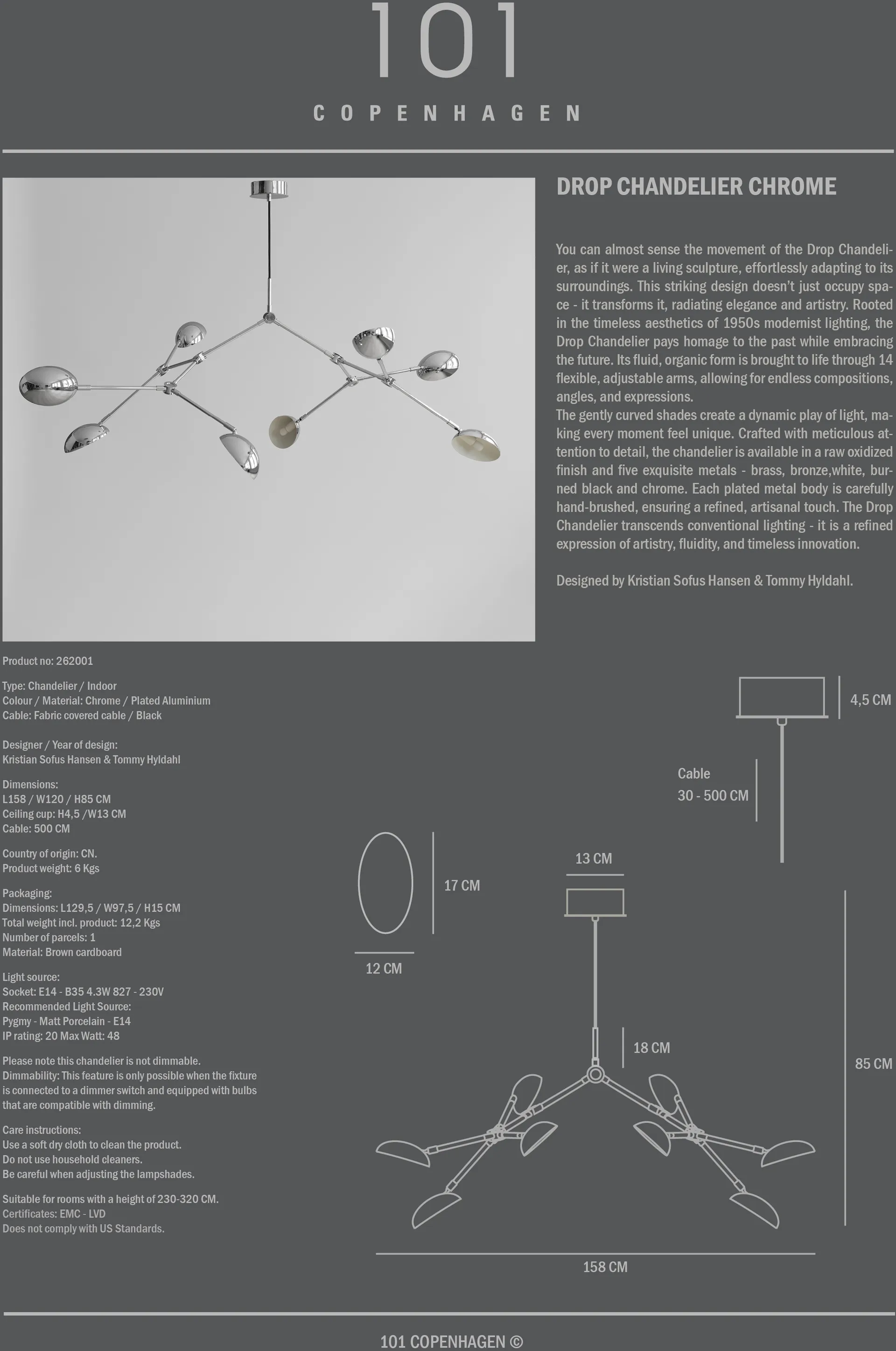 Drop Chandelier Deckenleuchte, Chrome 101 Copenhagen