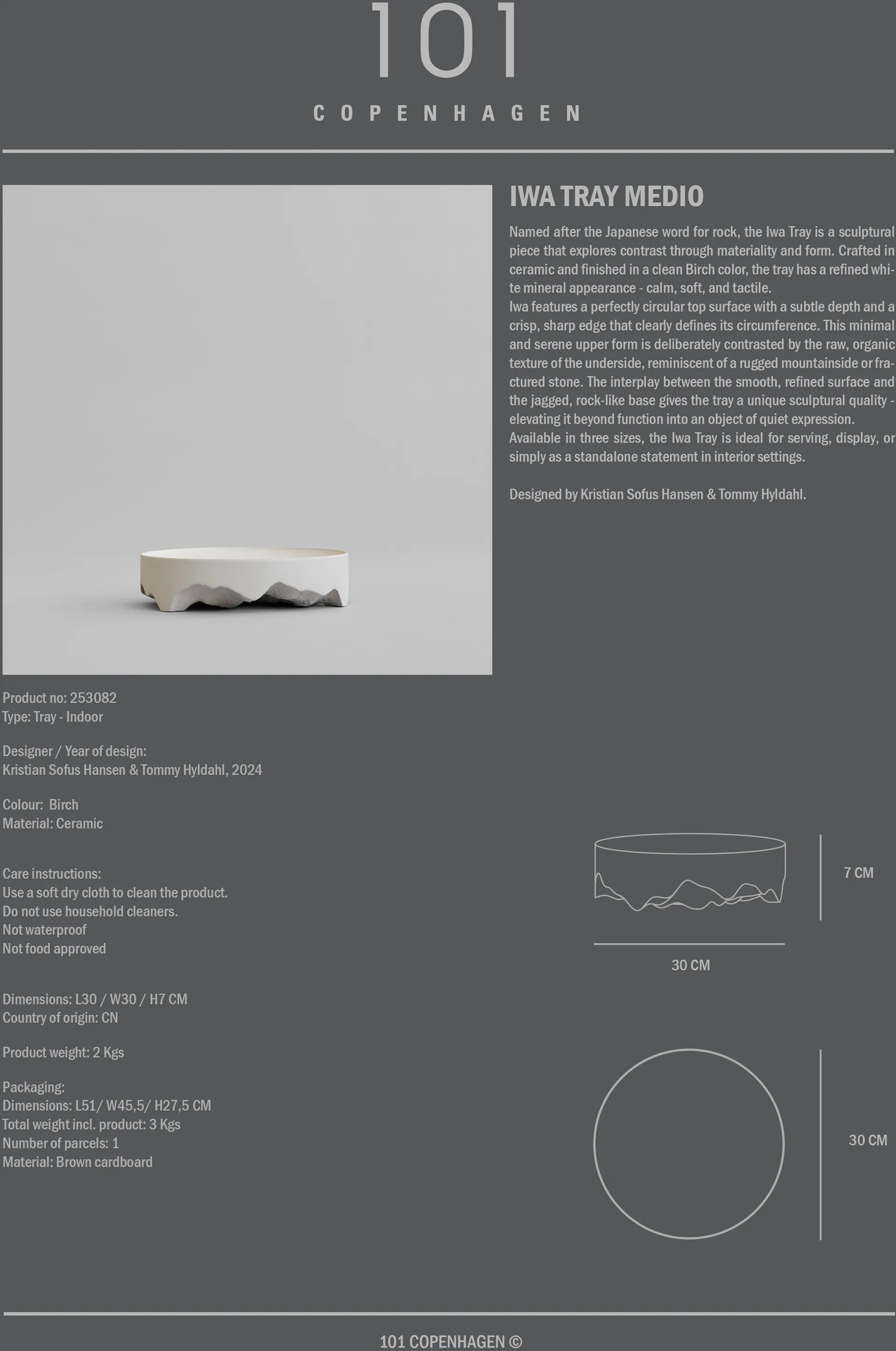 Iwa Dekorationstablett, Birch, Ø30 101 Copenhagen