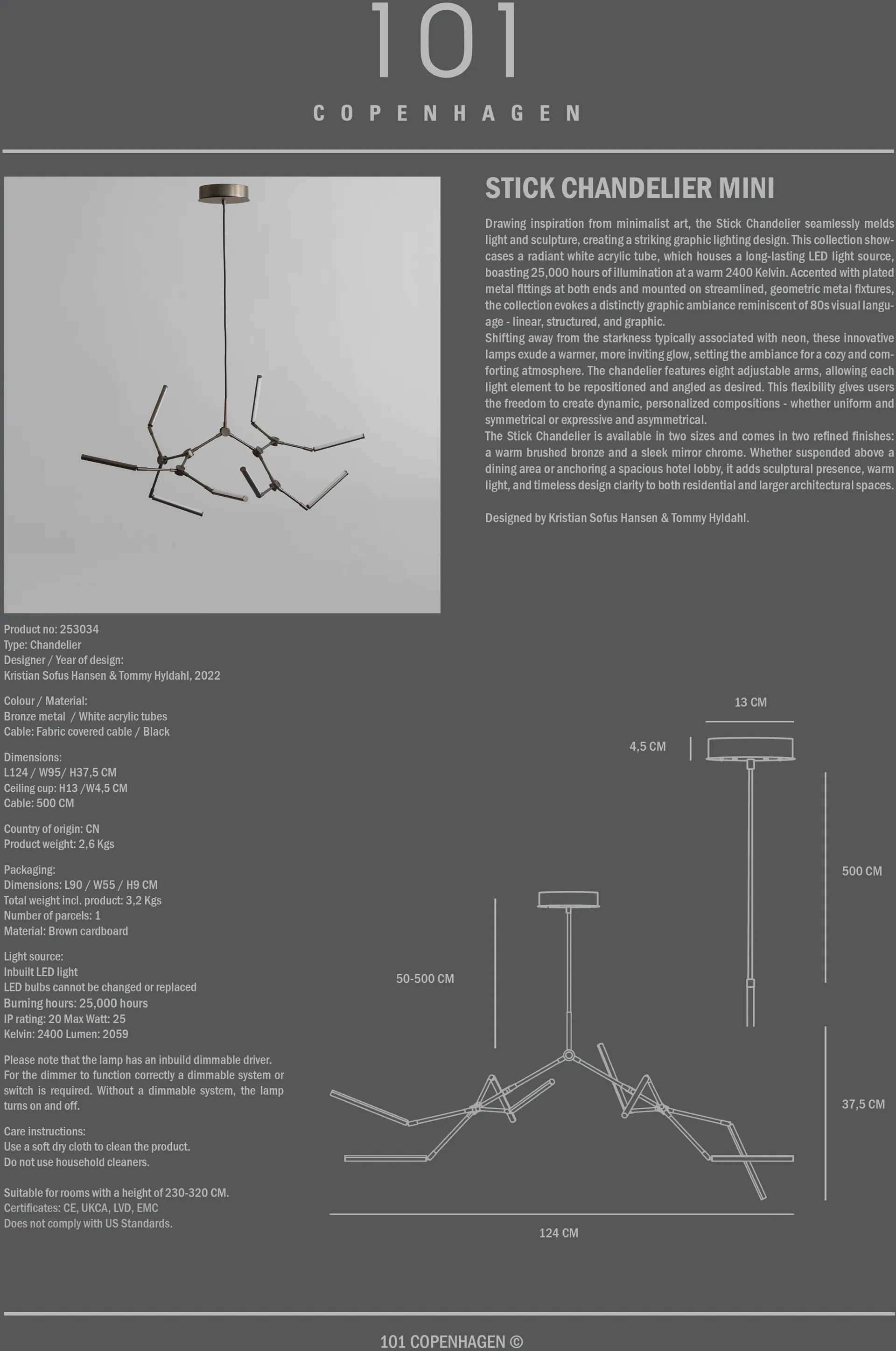 Stick chandelier Kronleuchter mini, Bronze 101 Copenhagen
