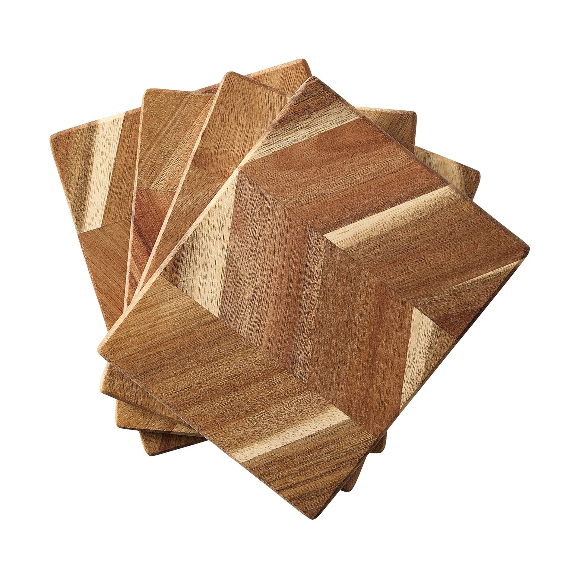 Schneidebrett Fischgrätmuster 12 x 15cm 4er Pack, Akazienholz Aida