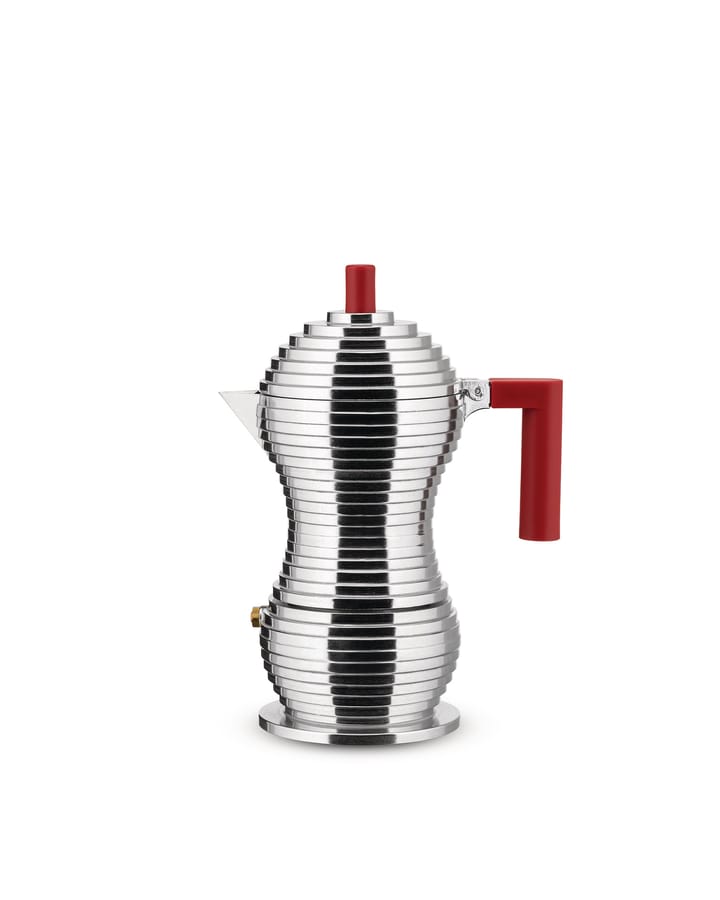Pulcina Espressokocher und 3 Stück Tassen, Aluminium-Rot Alessi