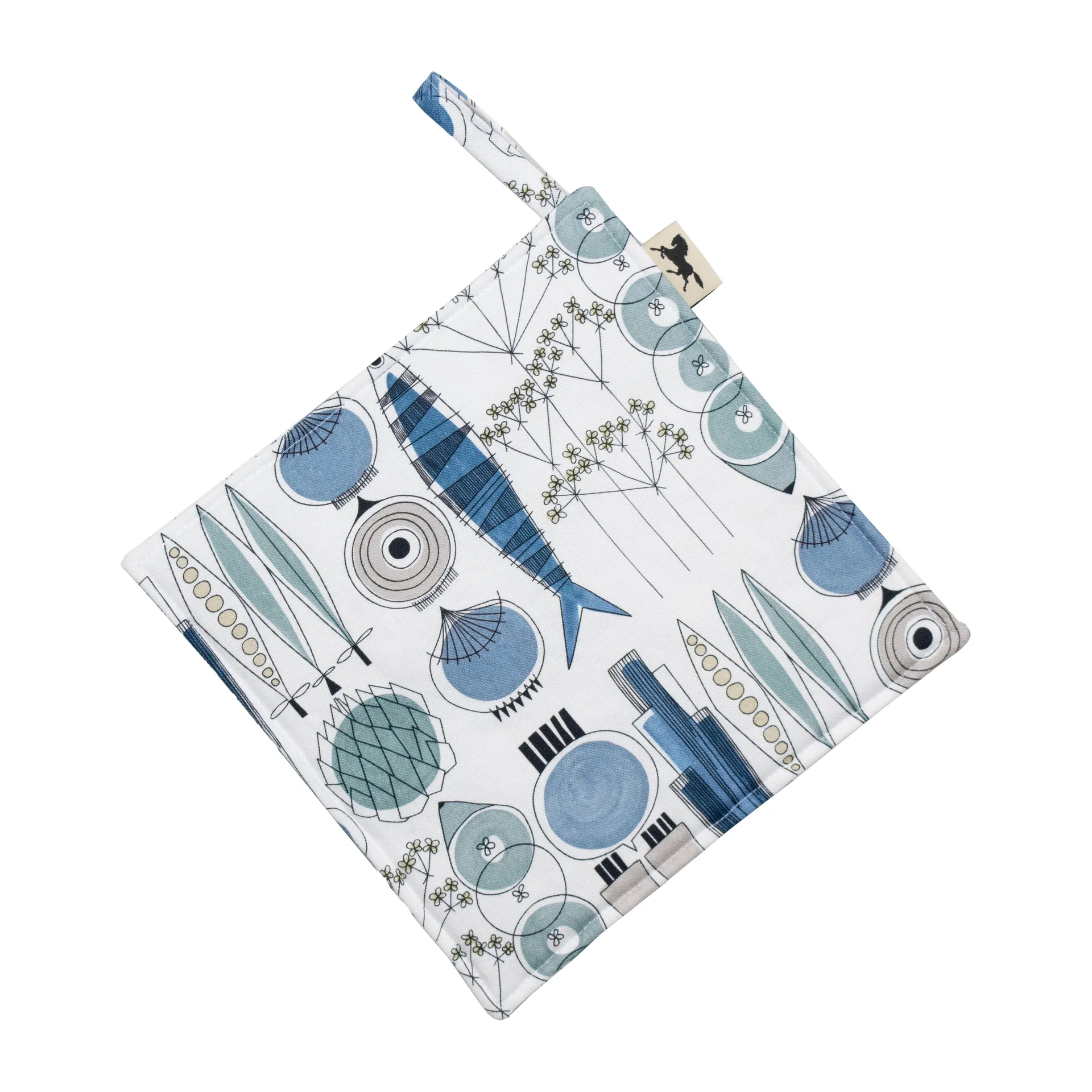 Picknick Topflappen 23 x 23cm kleines Muster, blau-beige Almedahls