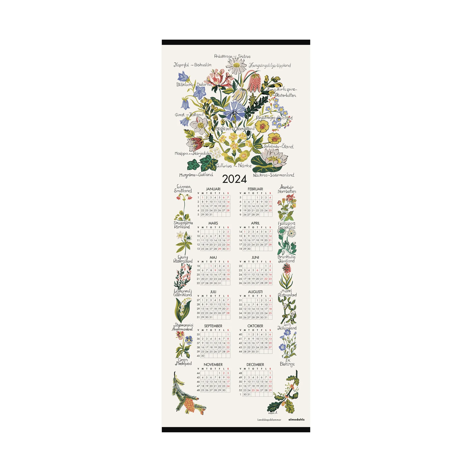 Wiesenblumen Kalender 2024, 35 x 90cm Almedahls
