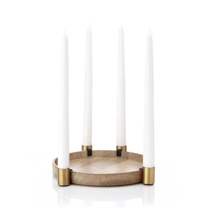 Luna Adventsleuchter - Eiche natur - Messing - Applicata