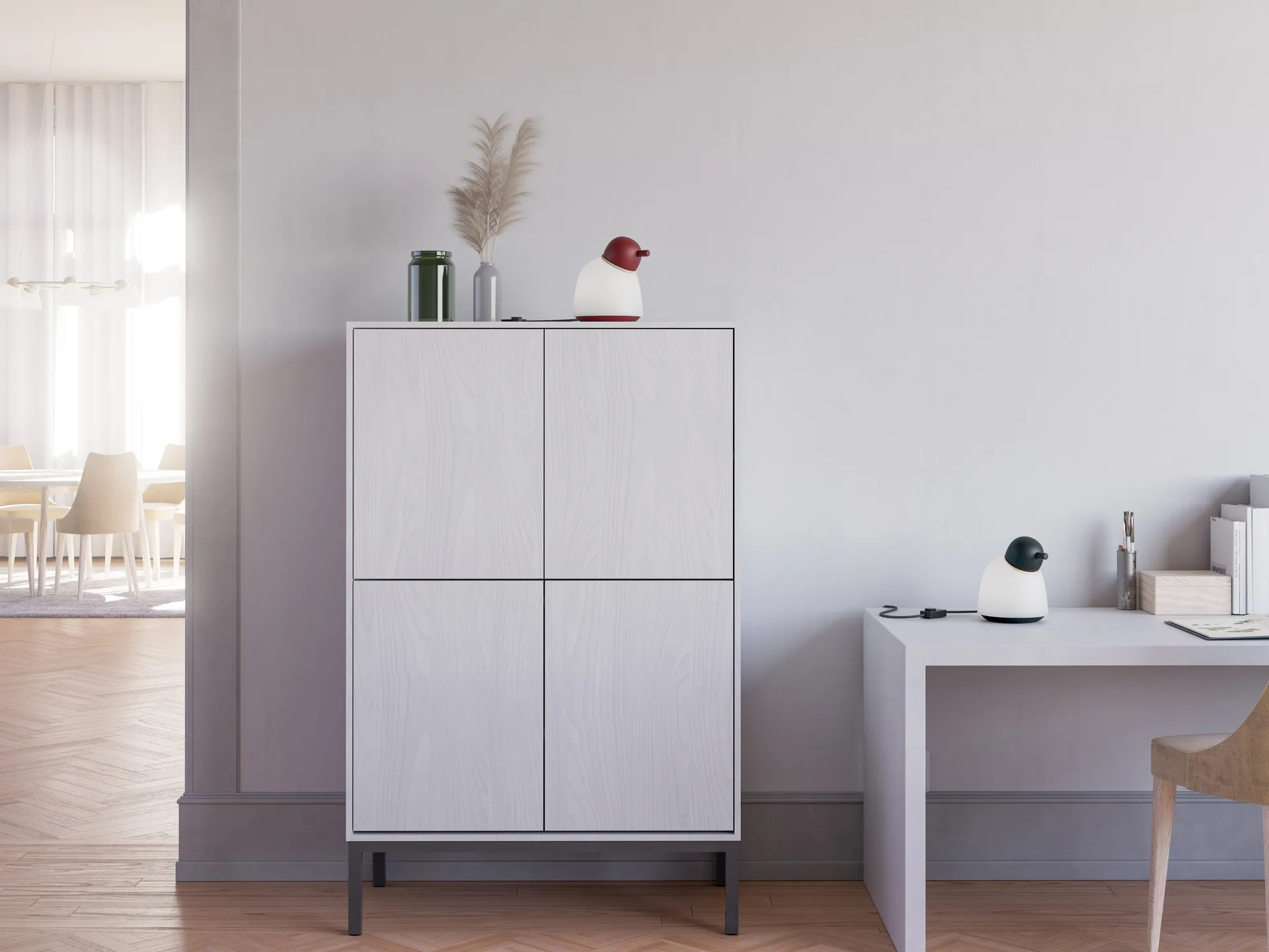 Bird Tischlampe 21,5 cm, Schwarz-Messing-Opalglas Belid