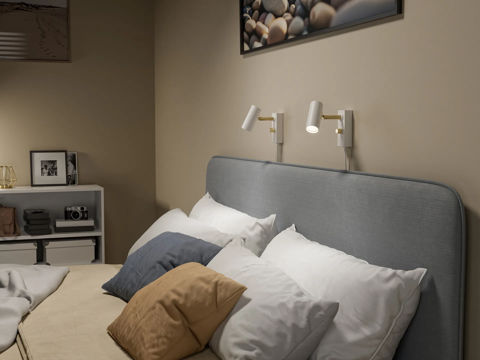 Cato Wandleuchte, Mattweiß-messing glänzend Belid