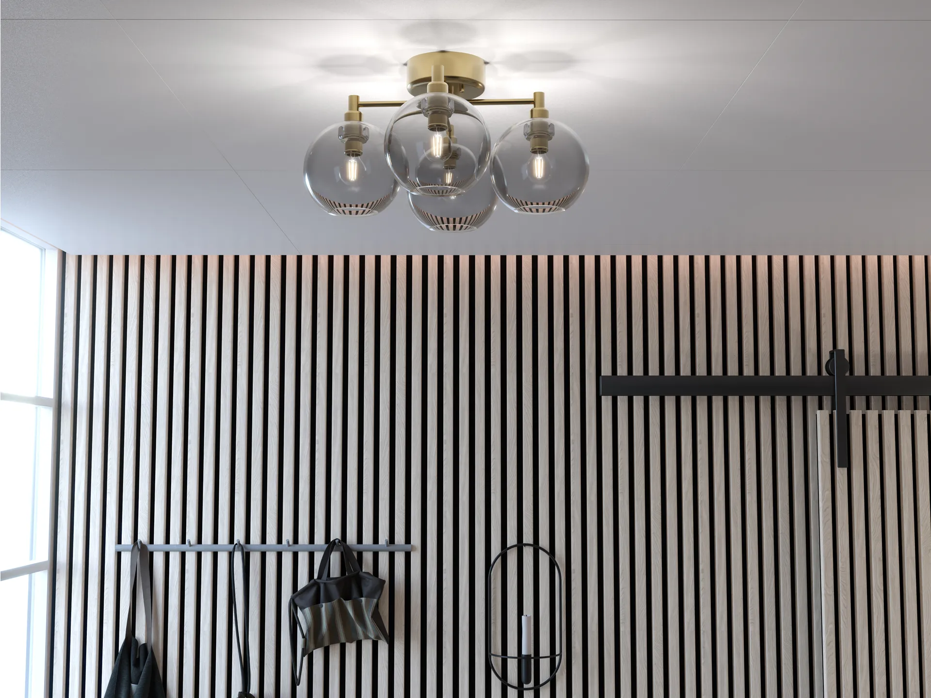 Gloria Deckenleuchte, Messing-Rauchglas Belid