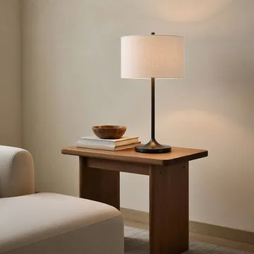 Soft Tischlampe - Leinen Weiß-metallic Bronze, Ø34x64 cm - Belid
