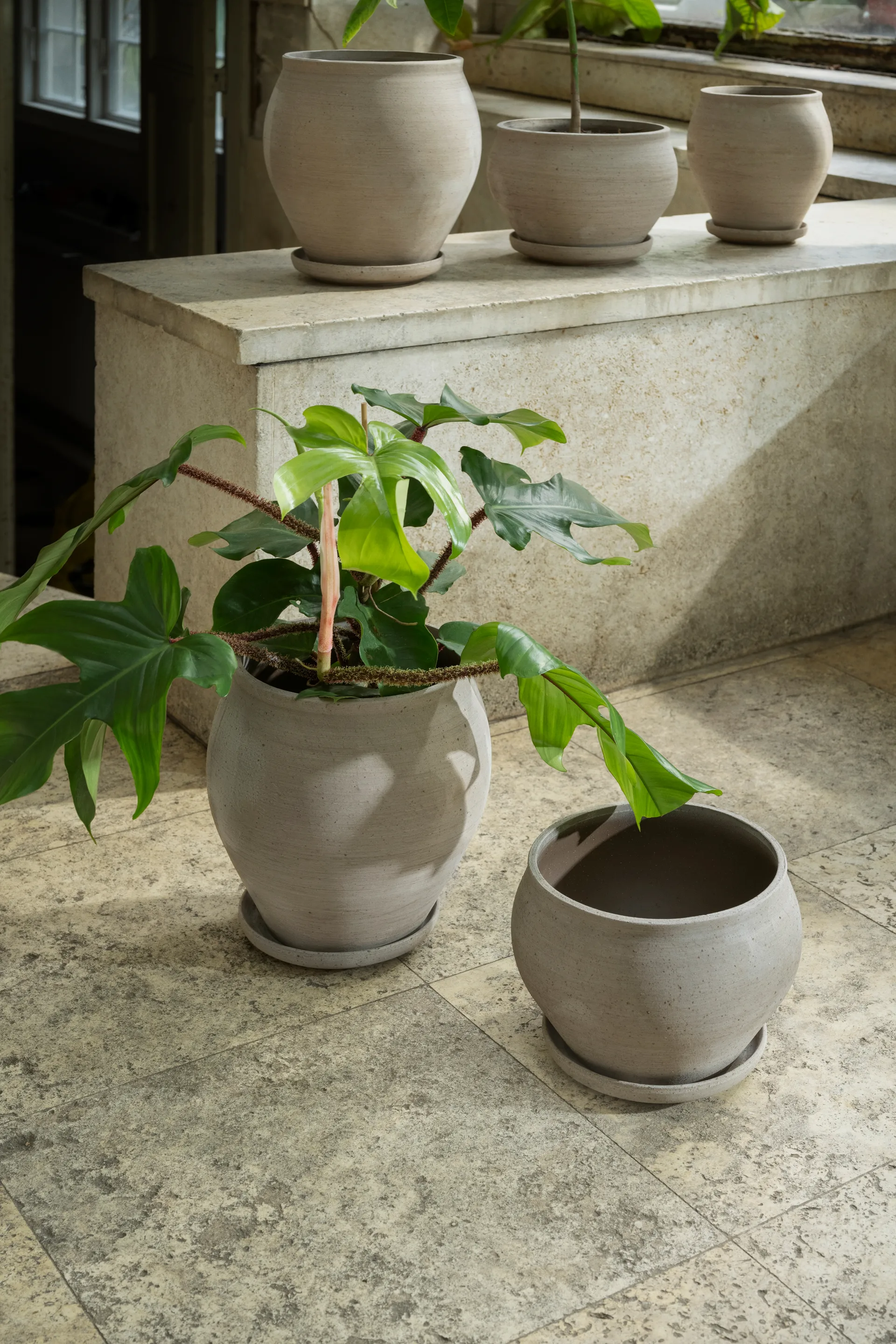 Delphi Topf mit Untersetzer 2-teilig, Grey, Ø22 cm, hoch Bergs Potter