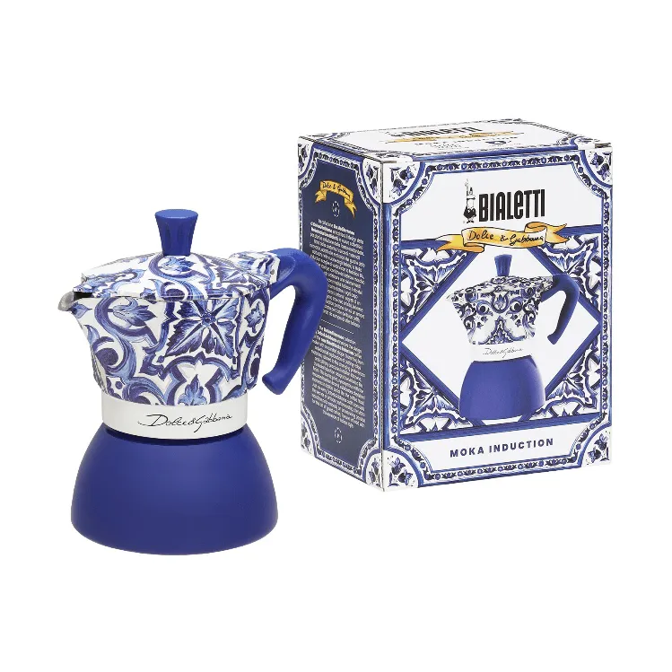 Bialetti x Dolce & Gabbana Mokkakanne Induktion, Mediterraneo, 4-teiliges Set Tassen Bialetti
