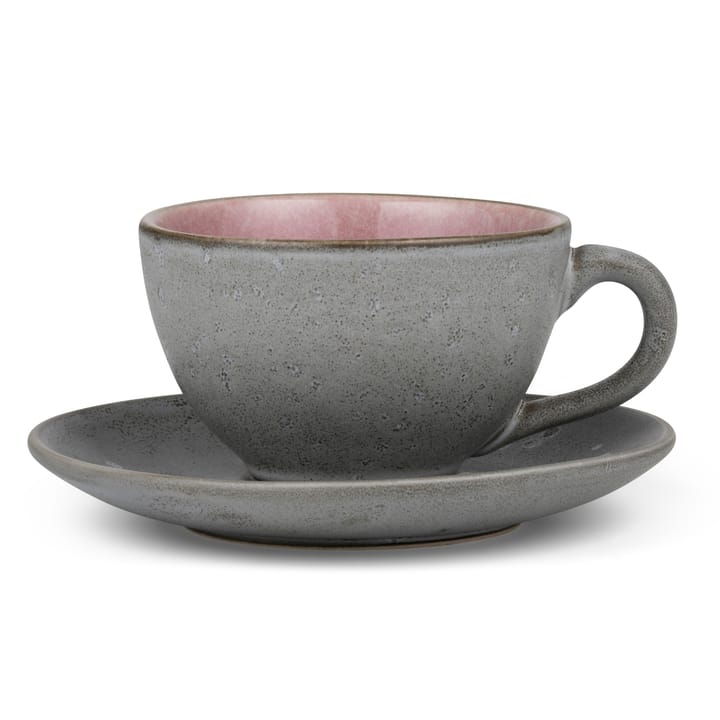 Bitz Tasse mit Untersetzer grau, Rosa Bitz