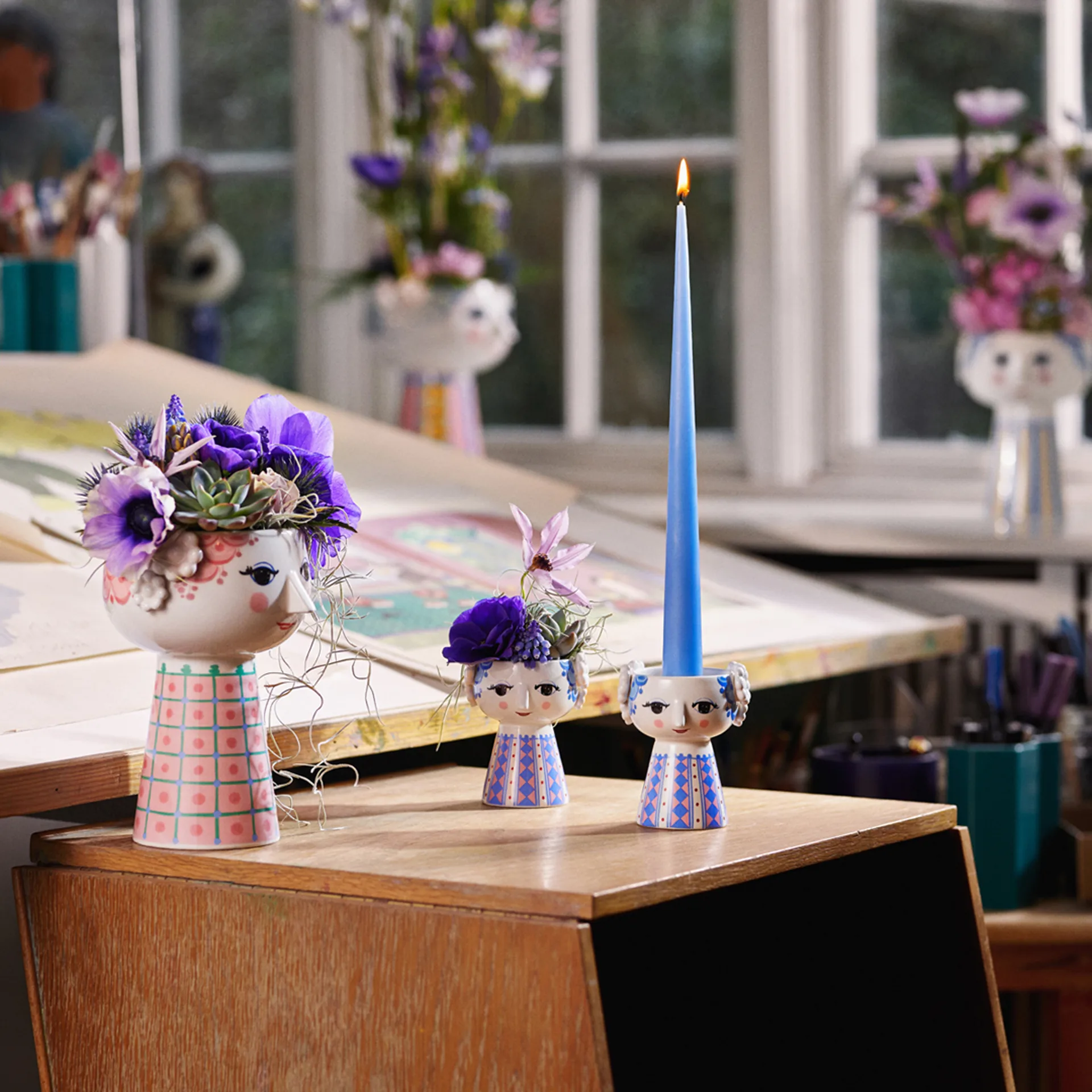 Eva Kerzenständer 9,5cm, Dunkelblau Bjørn Wiinblad