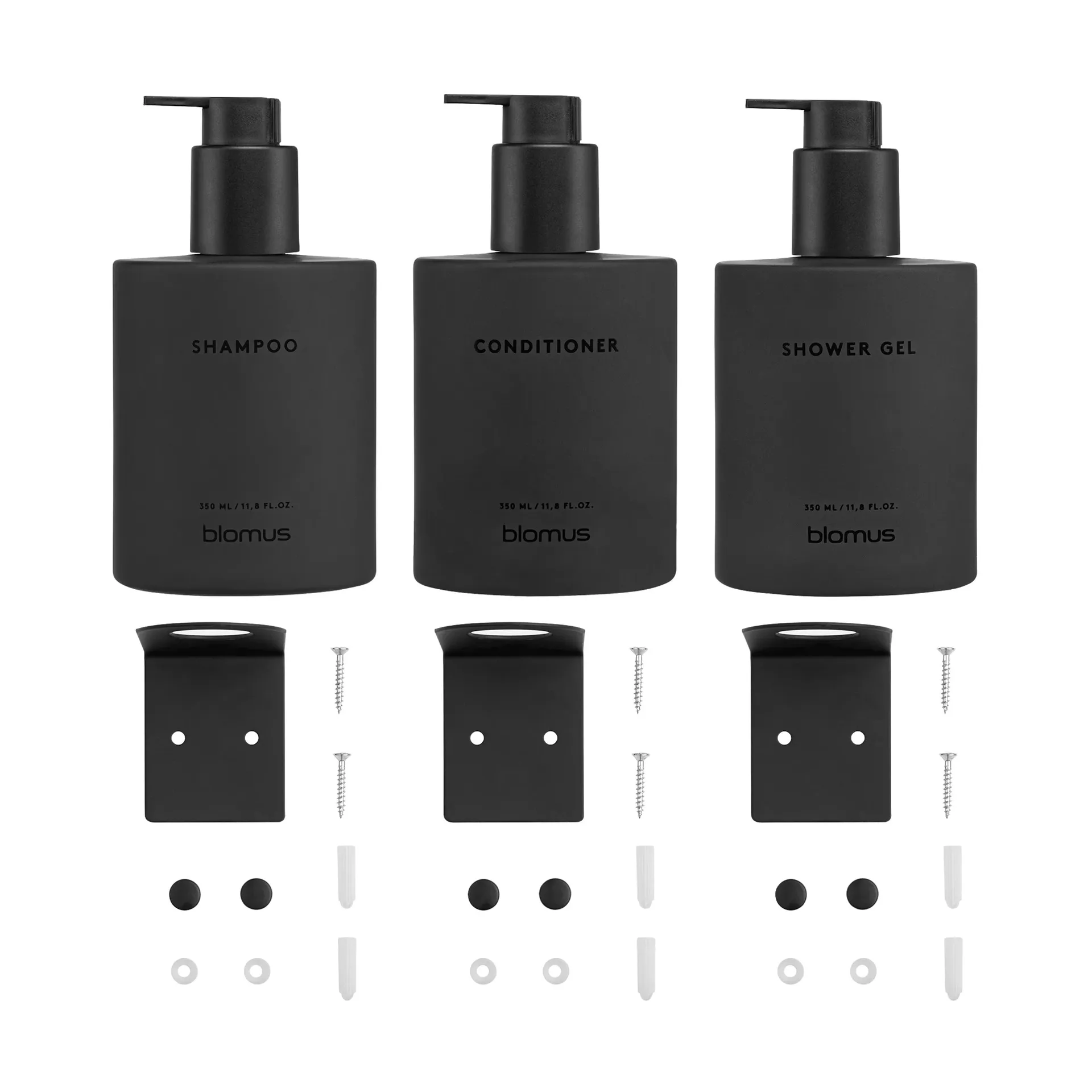Kirei Glasflaschen inkl. Wandhalterung 3er-Pack, Smoke, wird mit Schrauben montiert blomus
