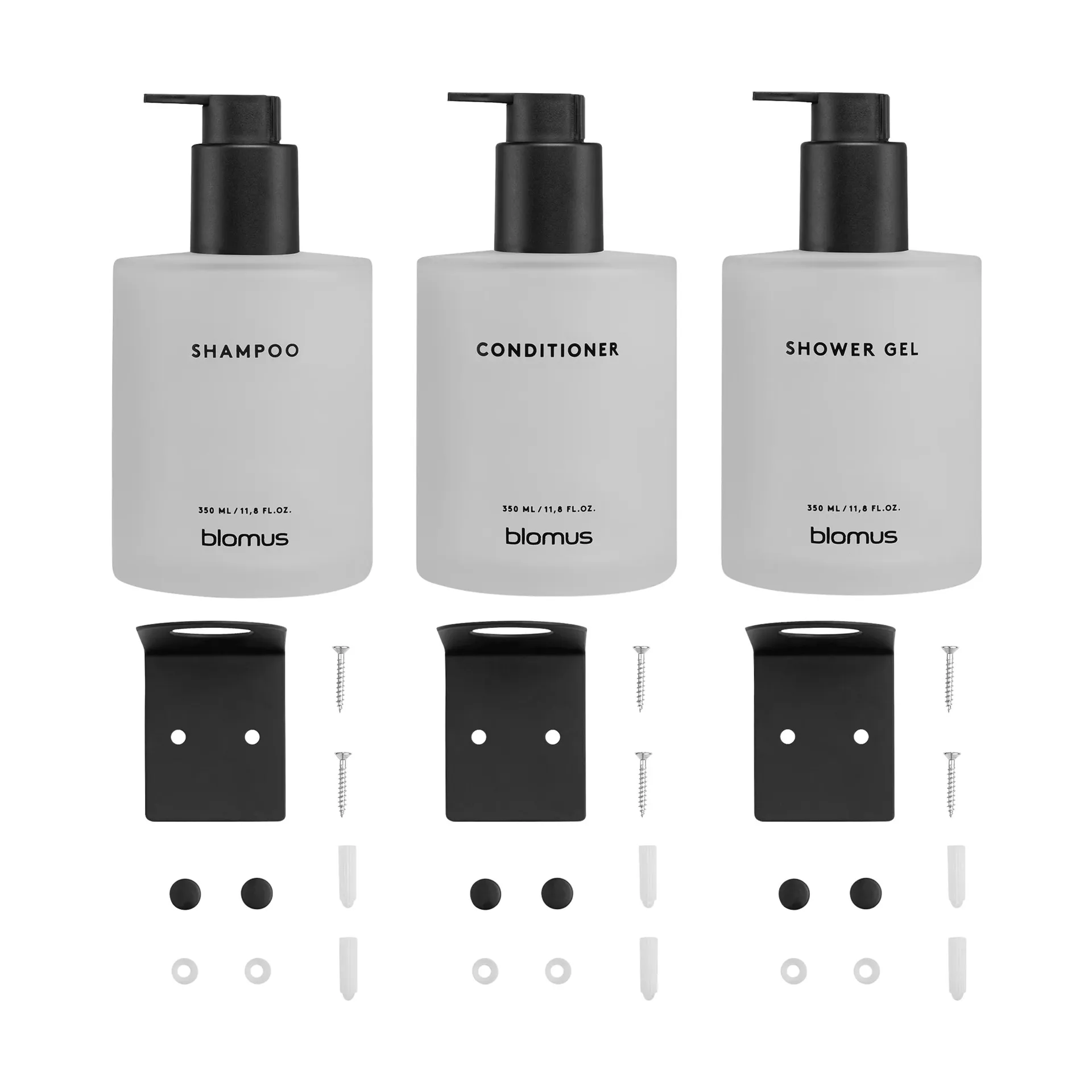 Kirei Glasflaschen inkl. Wandhalterung 3er-Pack, Weiß, wird mit Schrauben montiert blomus