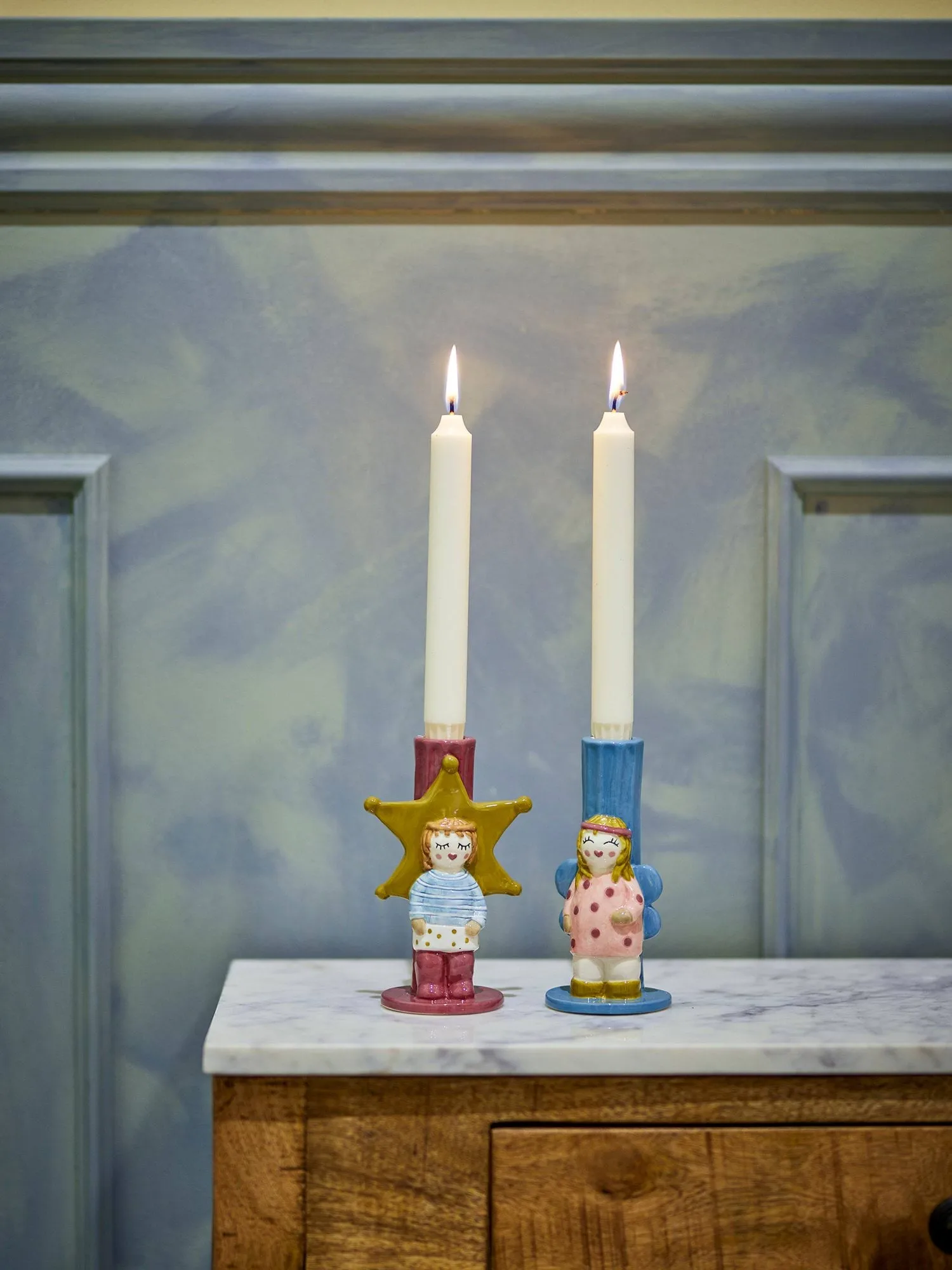 Bisby Kerzenhalter, Blau-Rosa, 2-teilig, 15 cm Bloomingville