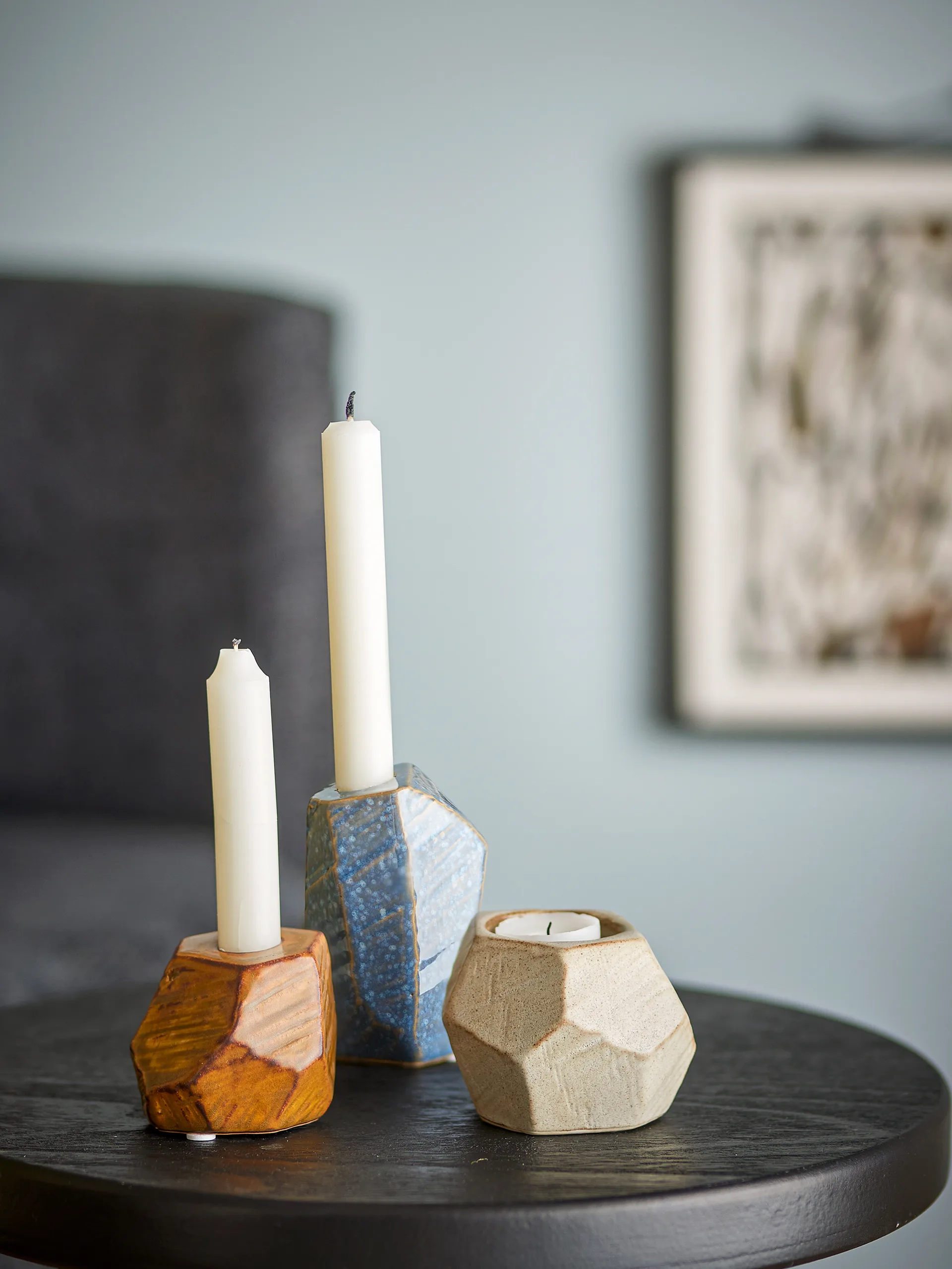 Kimber Votiv- & Windlicht 3-teilig, Blau Bloomingville