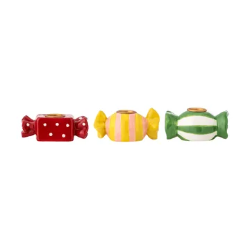 Leiano Kerzenhalter - Gelb-Rot-Grün, 3 Teile, 10 cm - Bloomingville