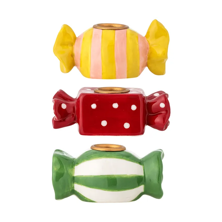 Leiano ljusstake - Gelb-Rot-Grün, 3 Teile, 10 cm - Bloomingville