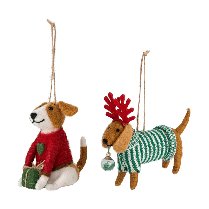 Monty Weihnachtsanhänger - Rot-Grün, 2-teilig, 12 cm - Bloomingville