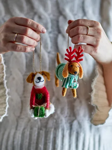 Monty Weihnachtsanhänger - Rot-Grün, 2-teilig, 12 cm - Bloomingville