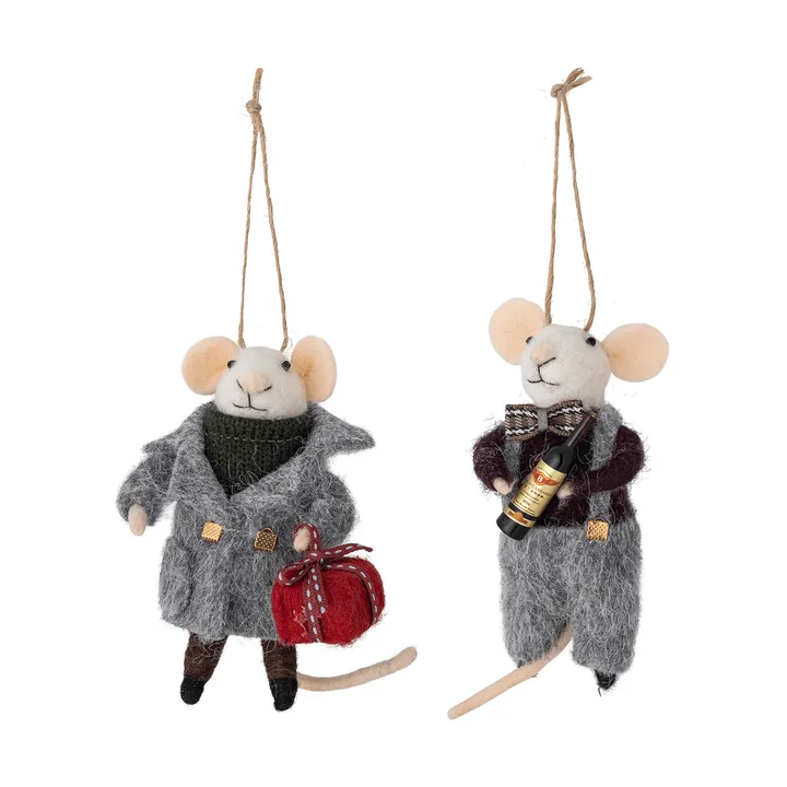 Peo Weihnachtsbaumanhänger Wolle 2 Teile - Grau-Schwarz, 11 cm - Bloomingville