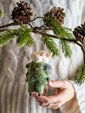 Peo Weihnachtsbaumanhänger Wolle 2 Teile - Grün-Grau, 11 cm - Bloomingville