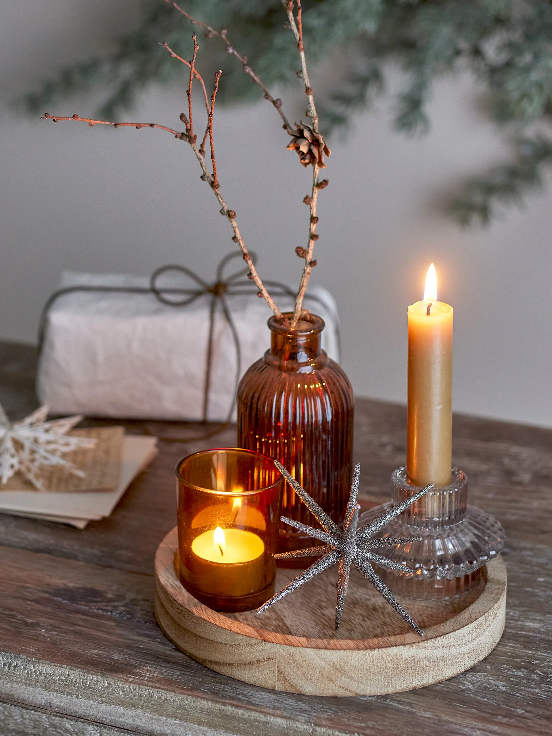 Sanga rundes Tablett mit Dekokartionsobjekt 6-teilig, Gold Bloomingville