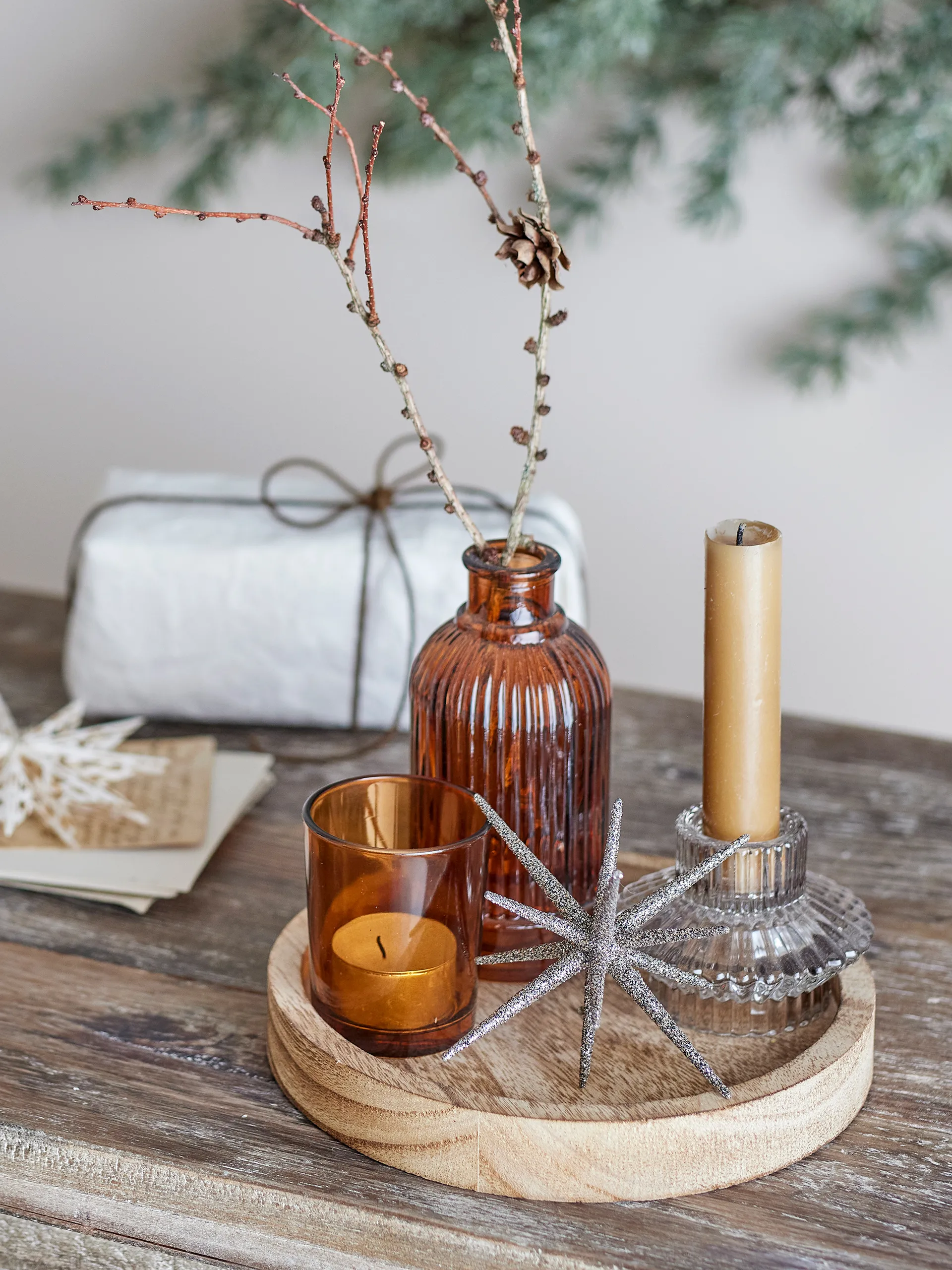 Sanga rundes Tablett mit Dekokartionsobjekt 6-teilig, Gold Bloomingville