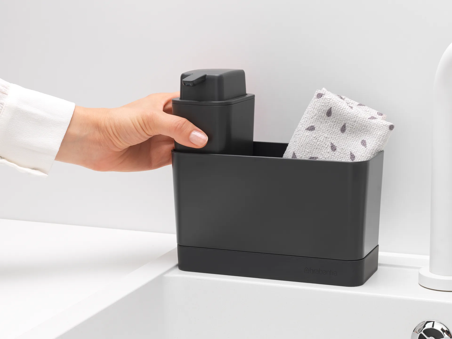 Brabantia Spülbecken Organizer mit Seifenspender, Dunkelgrau Brabantia