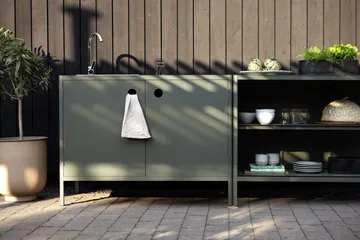 Kelia Outdoorküche Bank mit Regalen - Nordic green, 121x91x64 cm - Brafab