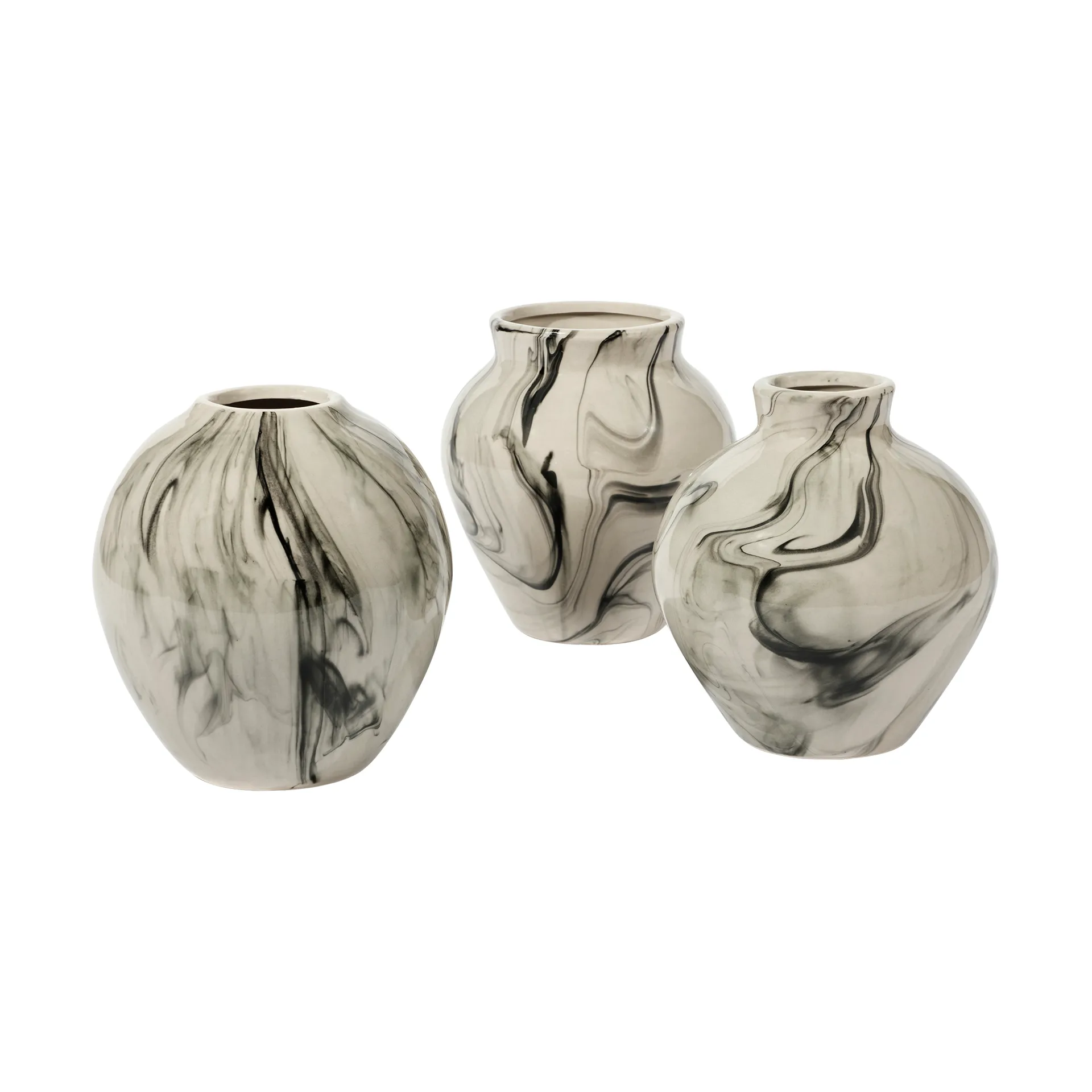 Ingrid Keramikvase 14,5cm 3er Pack, Beige-Black Broste Copenhagen
