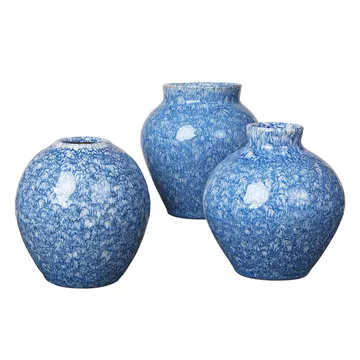 Ingrid Keramikvase 14,5cm 3er Pack - Insignia blue-white - Broste Copenhagen