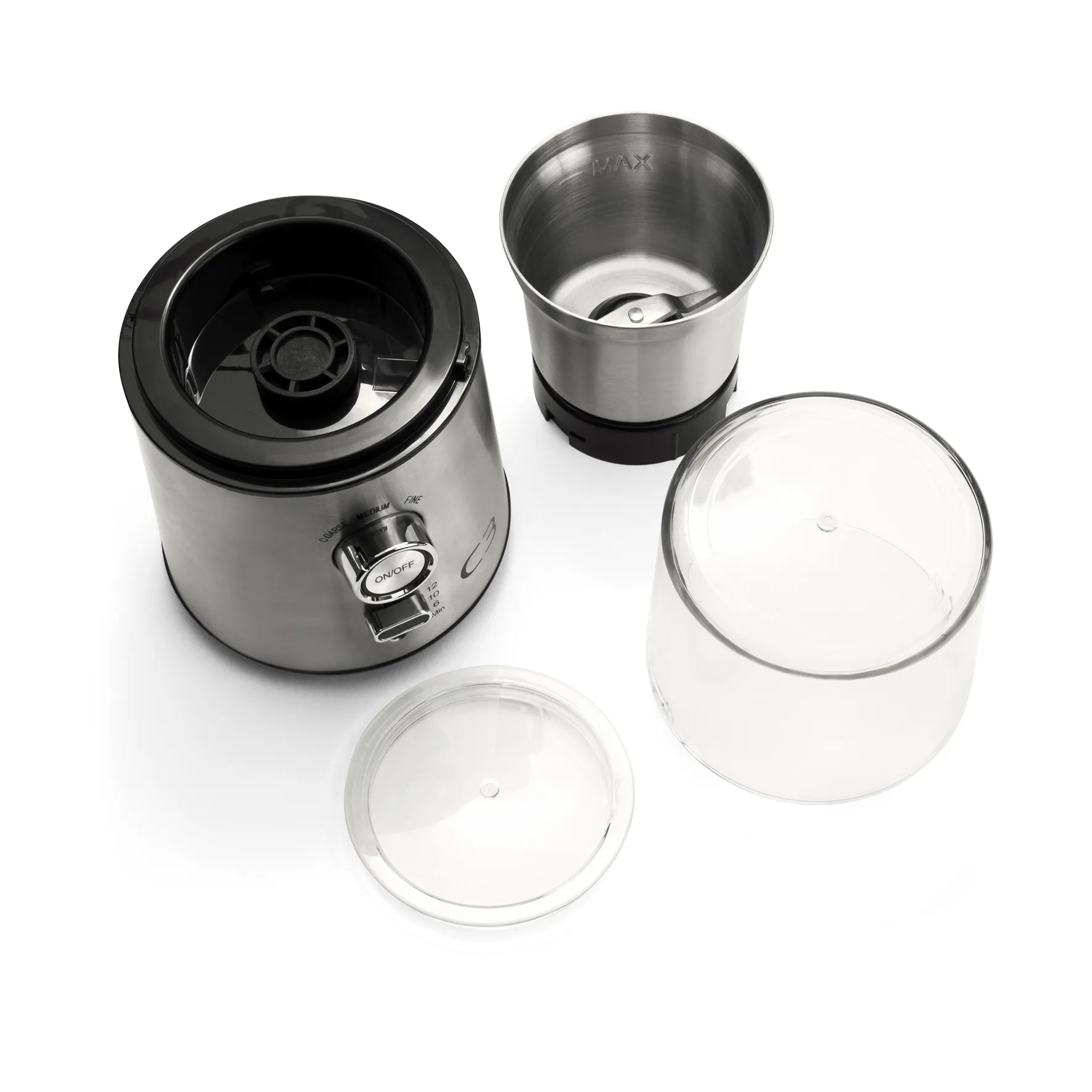 Design Kaffeemühle CG700 85 g, Gebürsteter Rostfreier Stahl C3