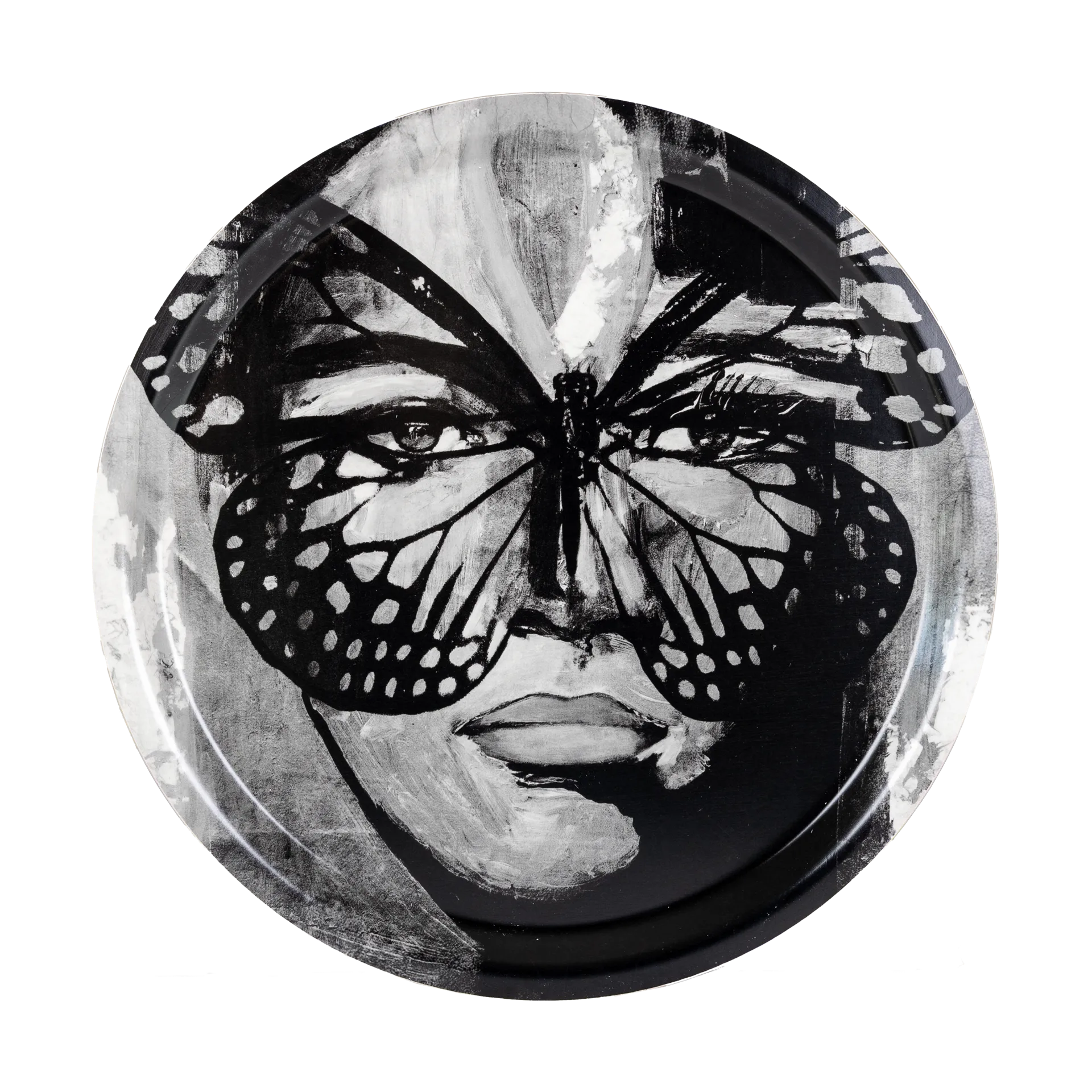 Golden Butterfly Tablett Ø31 cm, Black-white Carolina Gynning