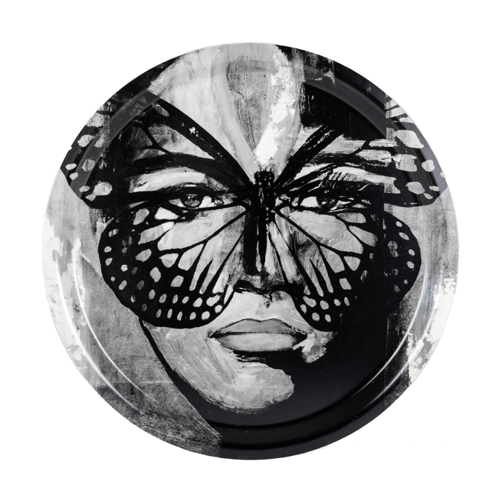 Golden Butterfly Tablett Ø31 cm - Black-white - Carolina Gynning