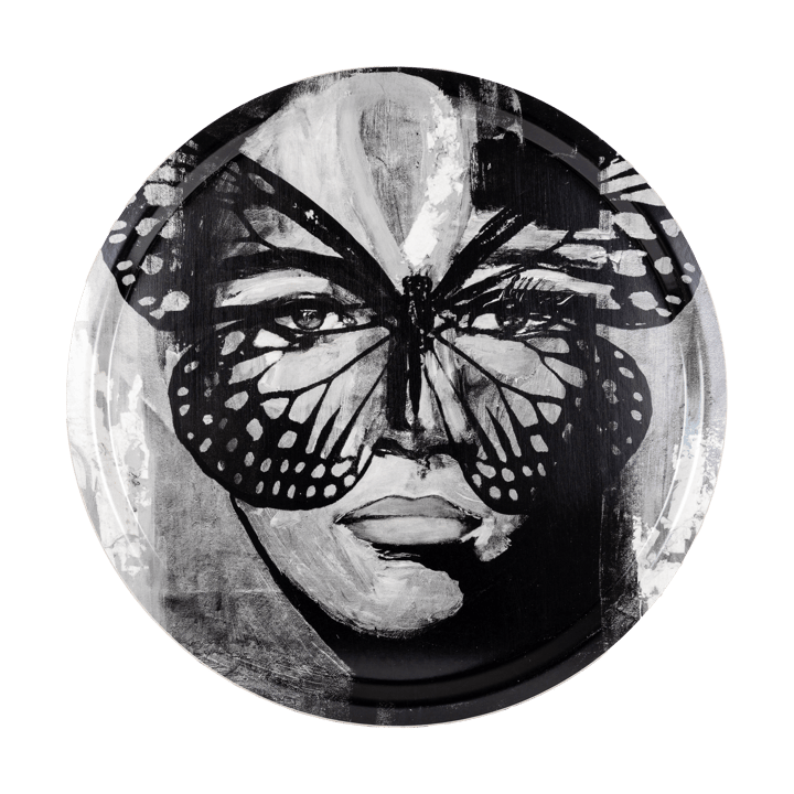 Golden Butterfly Tablett Ø46 cm - Black-white - Carolina Gynning