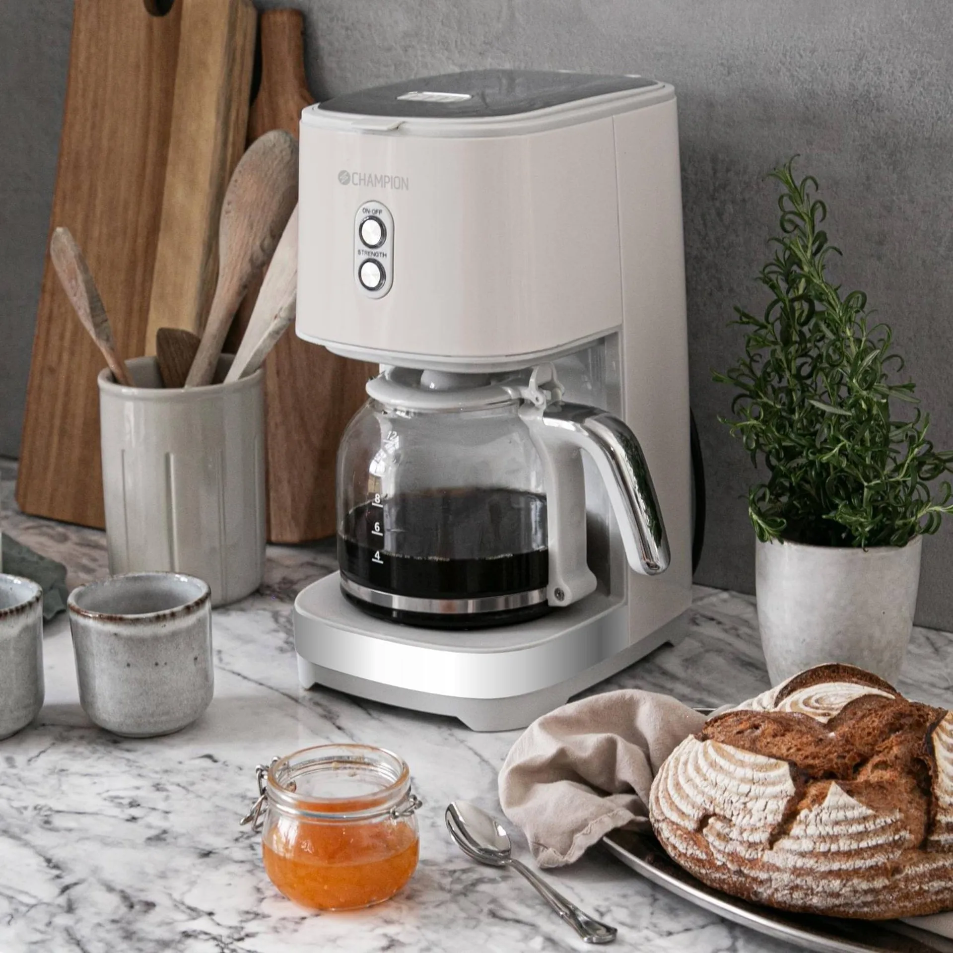 Champion Creme White Kaffeemaschine, Beige, 12 Kupfer Champion