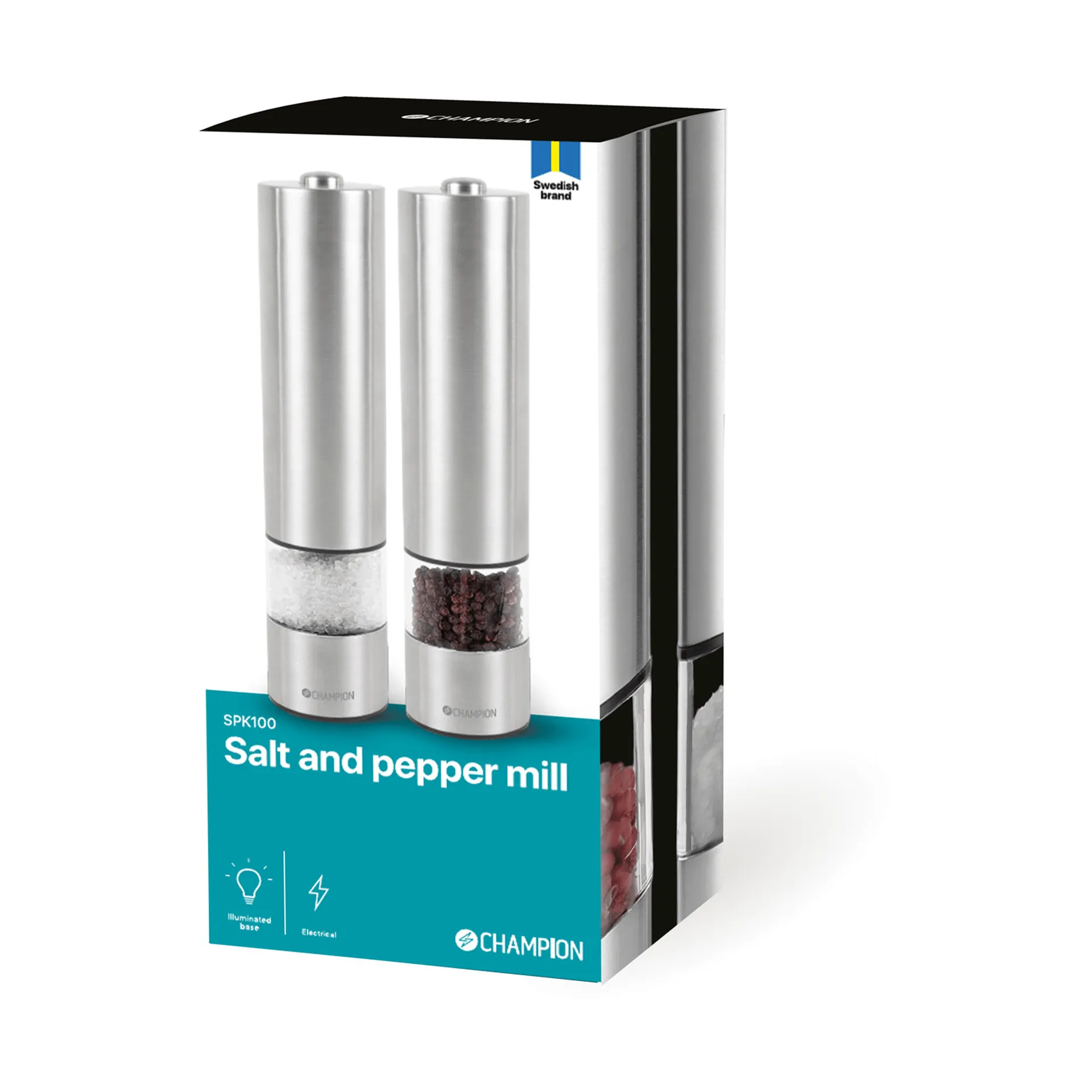 Champion SPK100 Salz- und Pfeffermühlen-Set, Edelstahl Champion