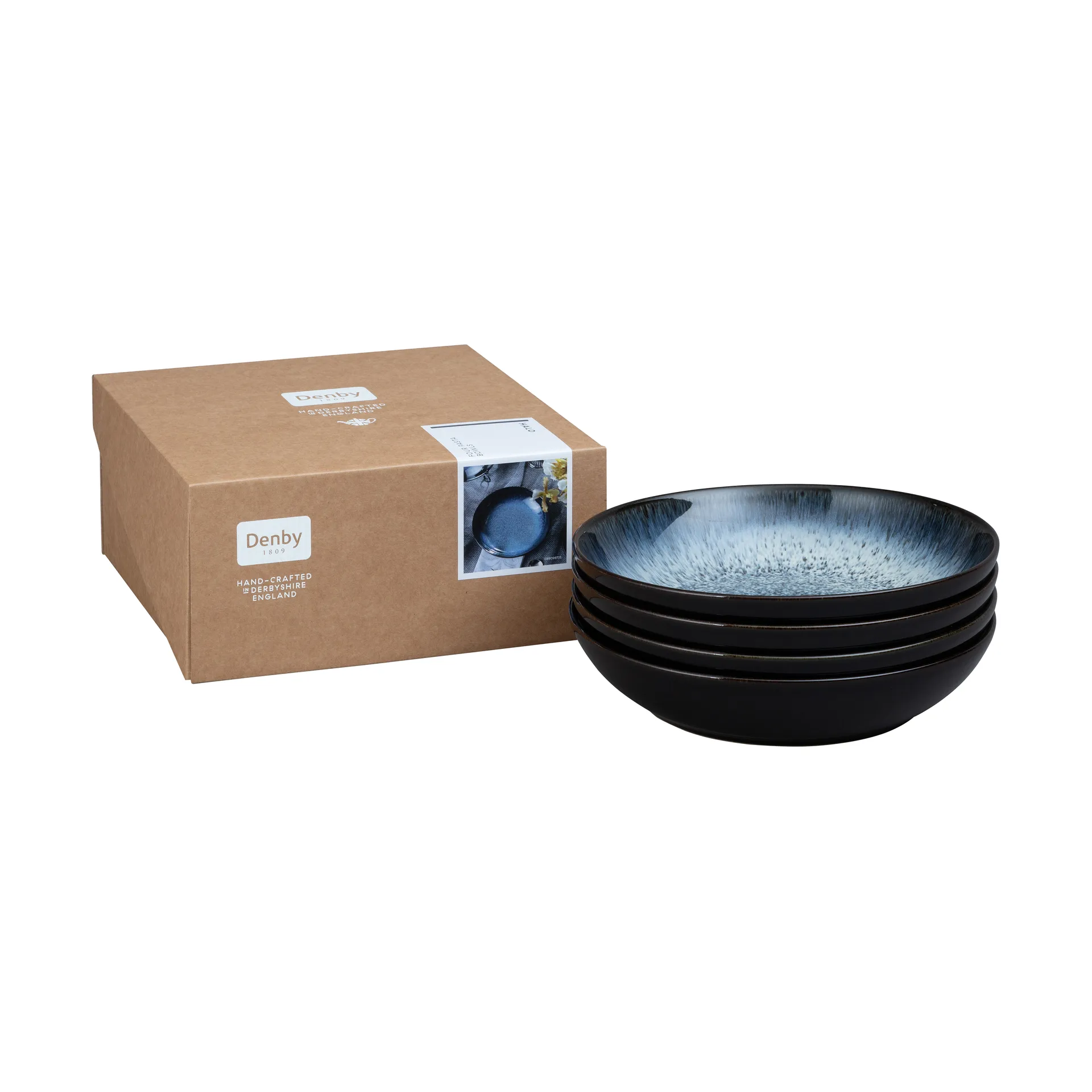 Halo Pastaschale 22cm 4er Pack, Blau-grau-schwarz Denby