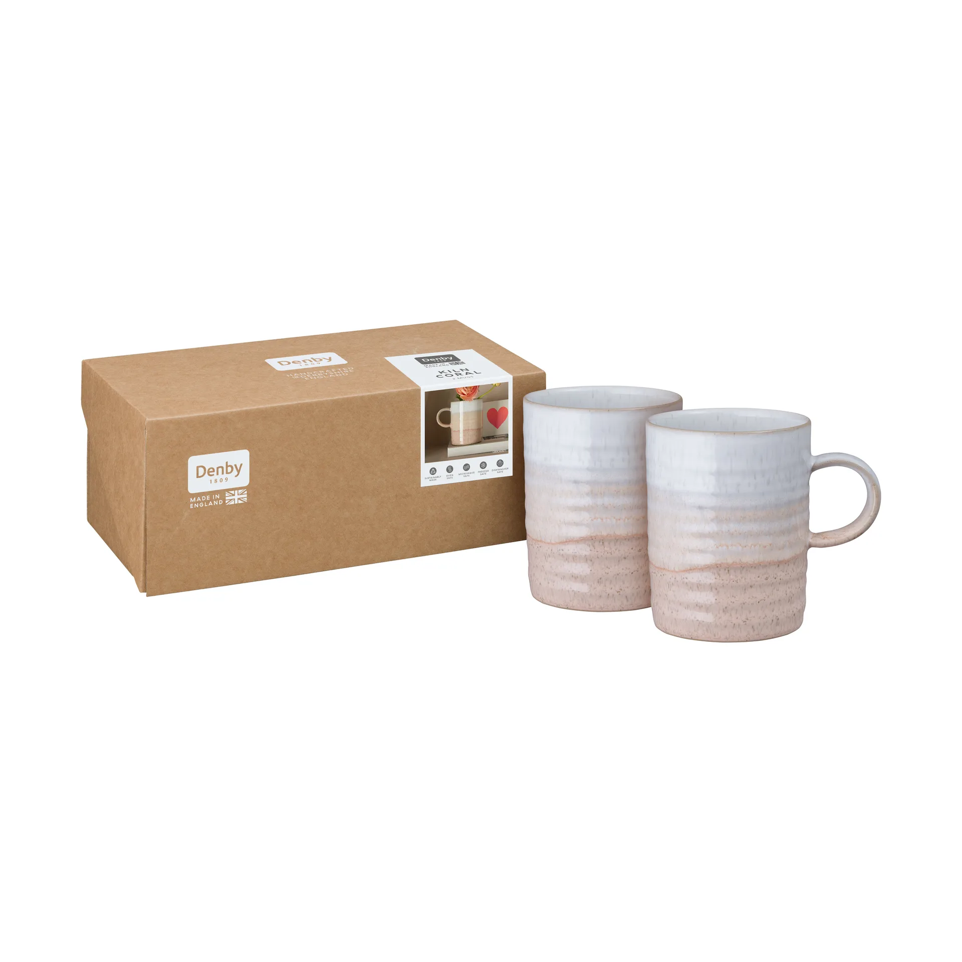 Kiln Coral gerillte Tasse, koralle-beige, 2-teilig Denby