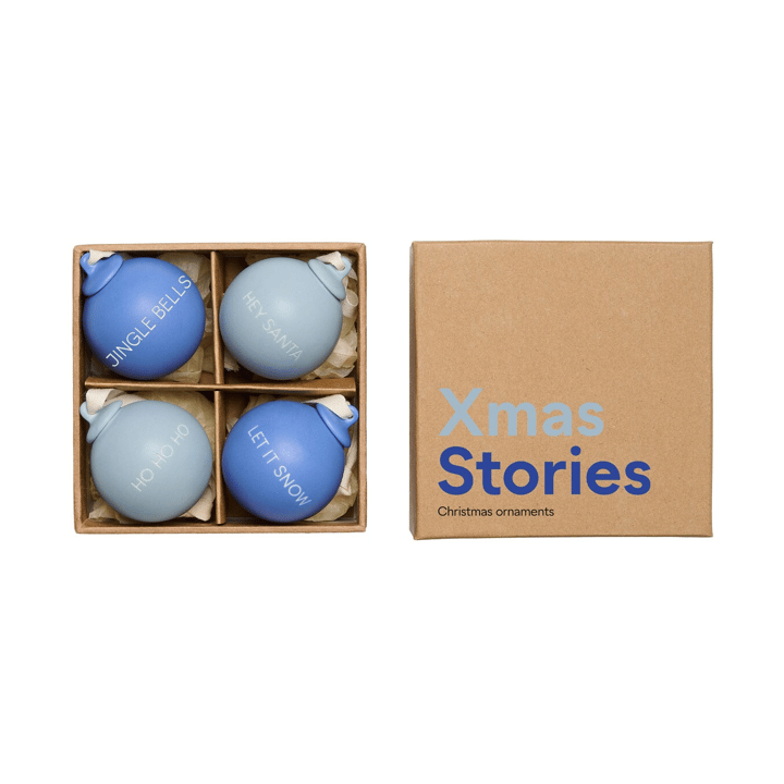 XMAS Stories Weihnachtskugel Ø4 cm 4 Teile, Cobalt blue-light blue Design Letters