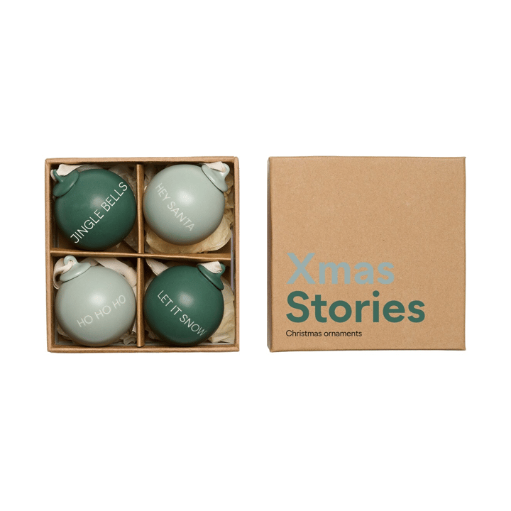 XMAS Stories Weihnachtskugel Ø4 cm 4 Teile, Dark green-dusty green Design Letters