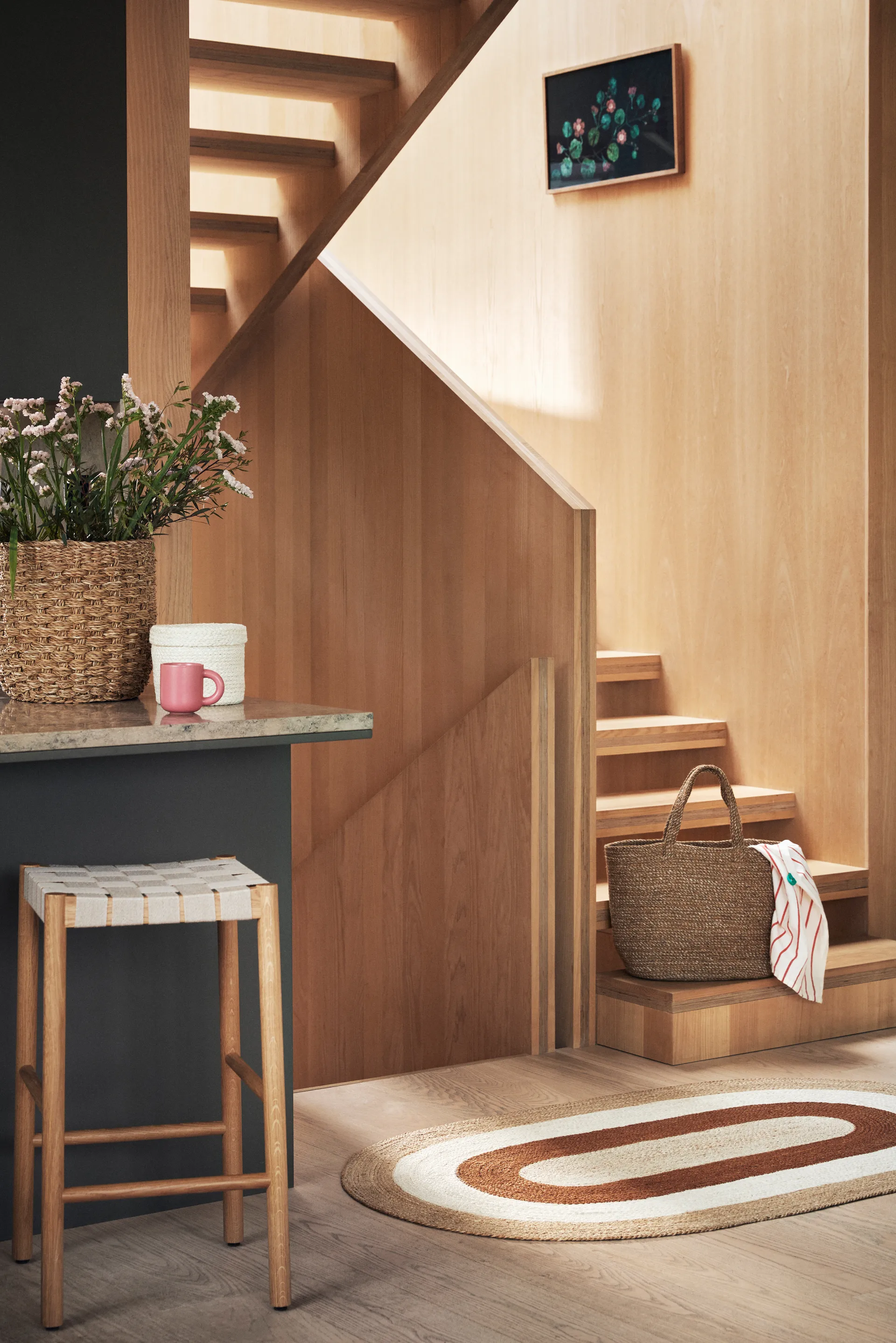 Elin striped ovaler Juteteppich 92x150cm, Tablett Dixie