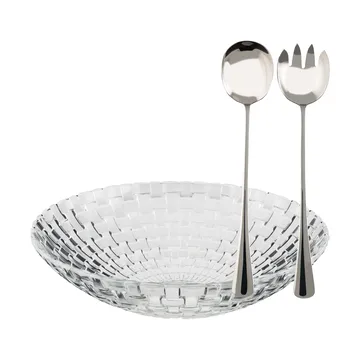 Glitter Salatschüssel-Set - Glas-Rostfreier Stahl, 3 Teile - Dorre