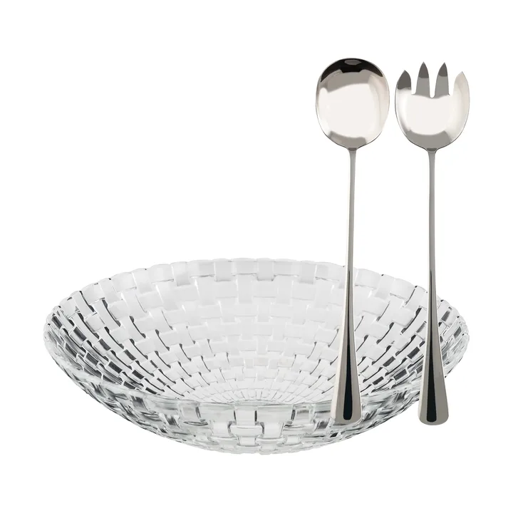 Glitter Salatschüssel-Set - Glas-Rostfreier Stahl, 3 Teile - Dorre