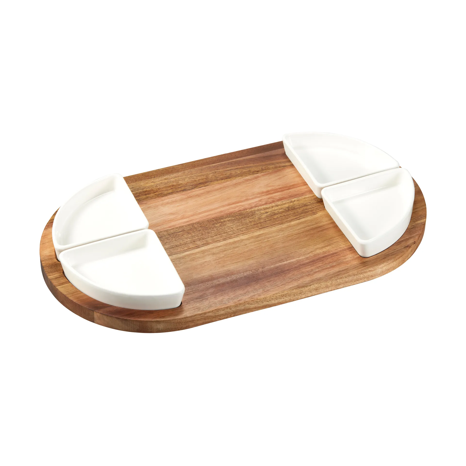 Sevyn Serviertablett + Schale 5 Teile, Akazie-weißes Porzellan Dorre