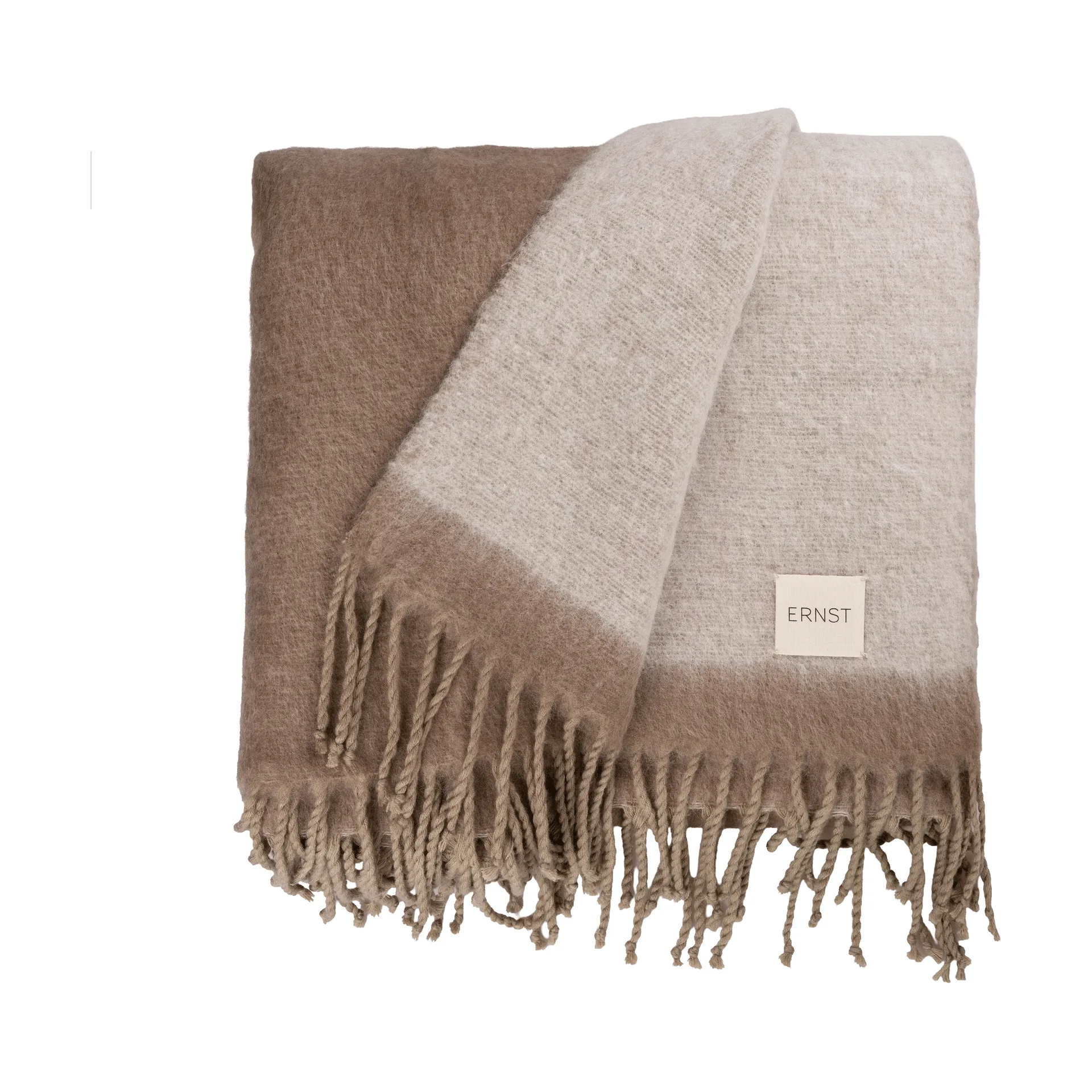 Ernst Decke mit Fransen 130x170 cm, Beige-Weiß ERNST