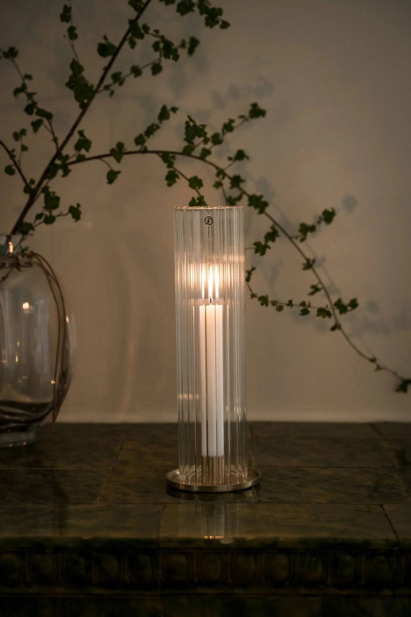 Ernst Windlicht für Stabkerzen, Mässing-Glas, Ø9x27,5 cm ERNST