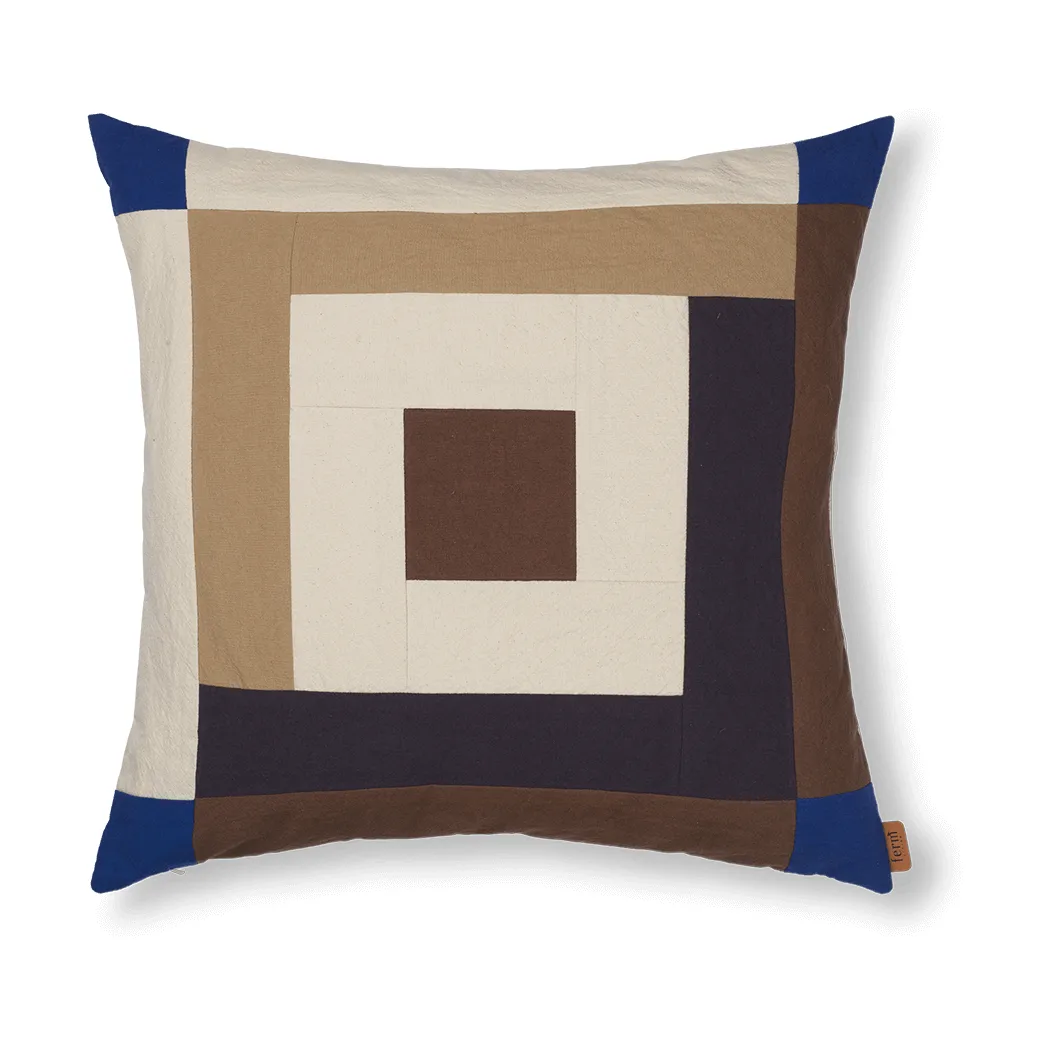 Border patchwork Kissenbezug 50x50 cm, Carob brown-bright blue Ferm Living