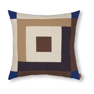 Border patchwork Kissenbezug 50x50 cm - Carob brown-bright blue - Ferm Living